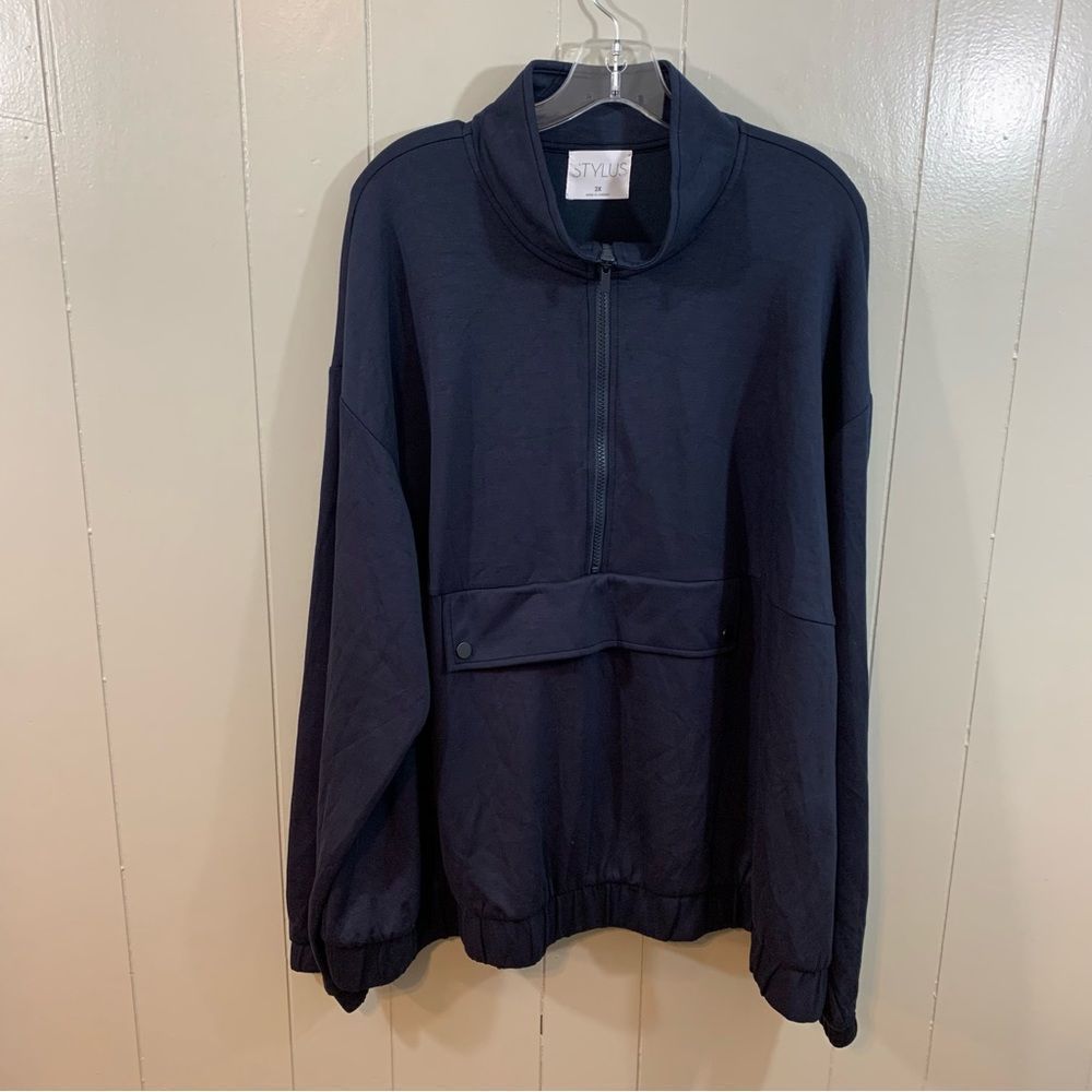 Stylus Navy Platoon Plus 1/2 Zip Jersey Knit Long Sleeve Sweatshirt 3X NEW